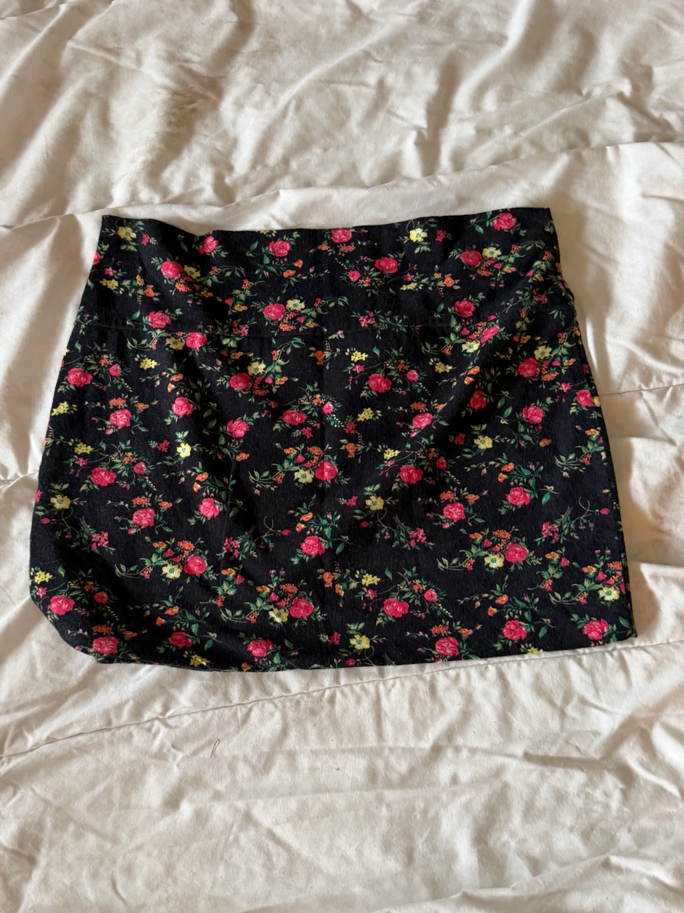 Hot Gal Black Mini Skirt with Pink Floral Print
